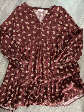beachlunchlounge Burgundy Paisley Long Sleeve Dress